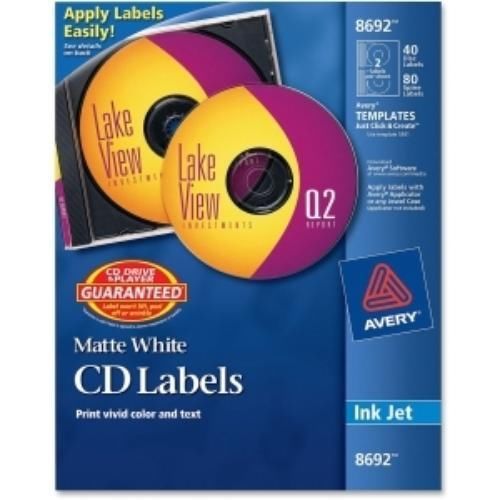 Avery CD DVD Label 40 Pack Inkjet White 8692