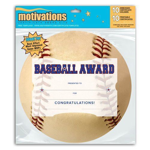 Southworth motivations baseball award certificate - 8.50&#034; x 5.50&#034; - (msk2) for sale