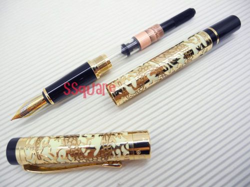 Jinhao 5000 golden dragon medium nib fountain pen + 5 black ink cartridges,white for sale
