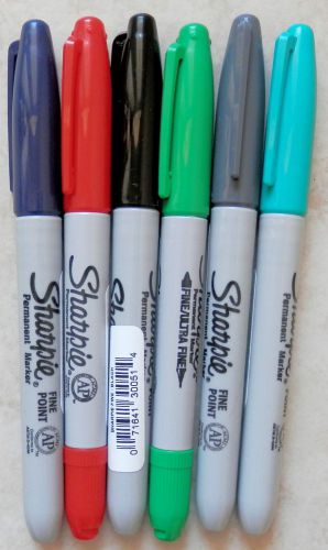 6 Sharpie Permanent Markers Fine Point - Assorted Colors