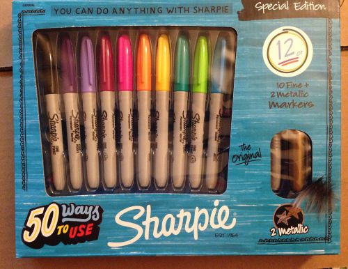 SPECIAL EDITION Sharpie 12 Permanent  Point Markers NIB including 2 Metallic