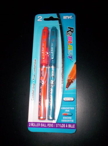 INC~ R2BLAST Pens 0.7mm~COMFORT GRIP~BLUE&amp;ORANGE INK ROLLER BALL PENS-PACK OF2