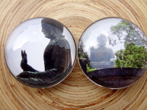Buddha Glass Magnet Dome 1.4&#034; Buddhist Tian Tan Hong Kong Prayer Meditation