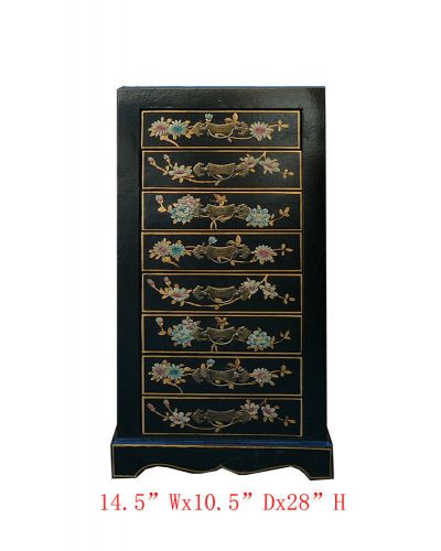 Chinese Black Leather Flower Butterfly Multiple Drawer Jewelry Cabinet WK2946