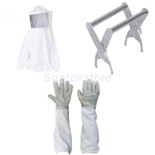 Beekeeping protective jacket veil smock equipment +hive frame holder+pair gloves for sale