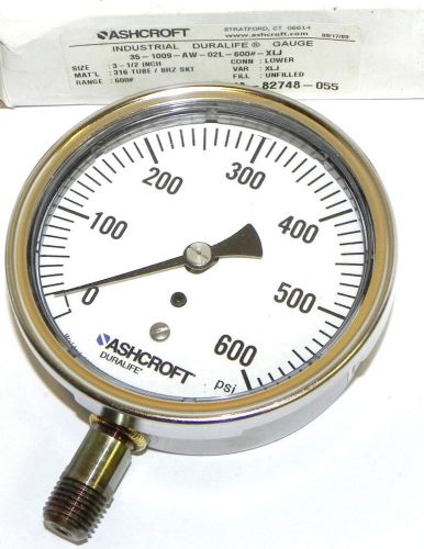 Nib ashcroft 35-1009-aw-02l-600#-xlj industrial duralife gauge 3-1/2&#039;&#039; for sale