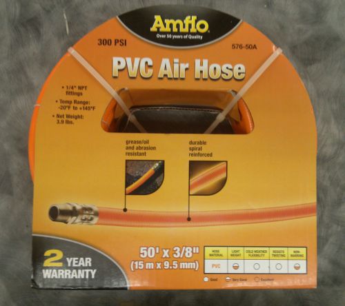 Amflo 576-50A  PVC Air Hose 3/8&#034; x 50&#039; Hose, 1/4&#034; NPT Fittings, Orange Glow