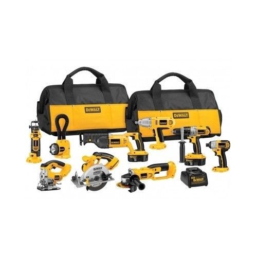 Cordless 9 Tool Combo Kit Set Dewalt 18- Volts Battery Powered Carry Bags New