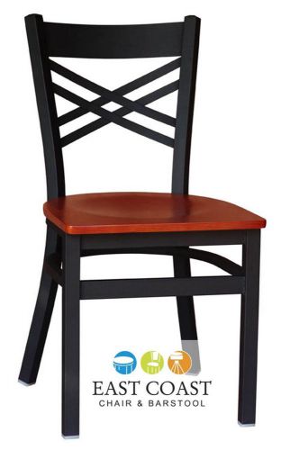 New Gladiator Cross Back Metal Restaurant Chair with Cherry Wood Seat
