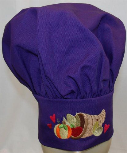 Autumn Cornucopia &amp; Hearts Purple Adjustable Child Chef Hat Pumpkin Apple Corn