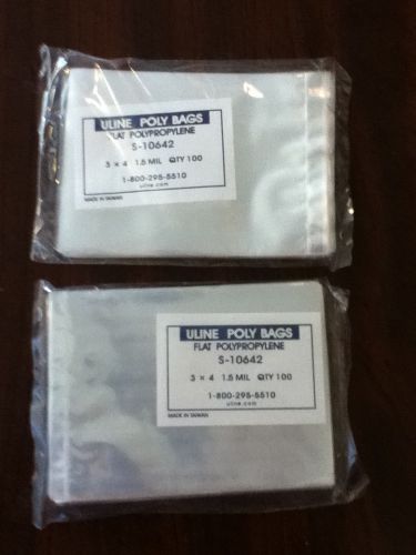 200 Uline 3 x 4 Flat Poly Bags  1.5 mil (100 per pack)