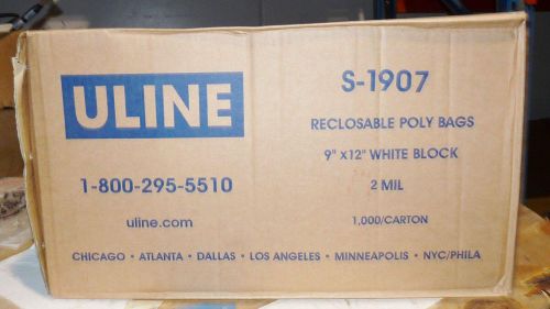 LOT OF 1000 NEW U-LINE S-1907 9&#034; X 12&#034; 2MIL WHITE BLOCK RECLOSEABLE POLY BAGS