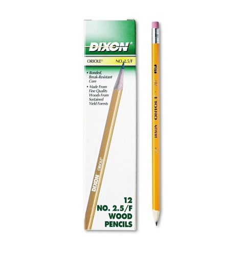 Dixon Oriole Woodcase Pencil F #2.5 Yellow Barrel 12 Pack Black Lead - DIX12875