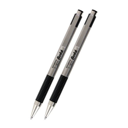 2 Zebra F-301 Ballpoint Pens, Bold Point, Black