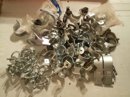 Large Mixed Lot of New &amp; Used Conduit / Pipe Hangers, Clamps, Clips