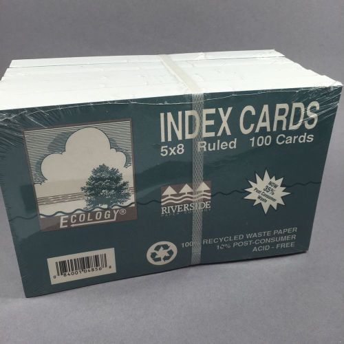Lot of 5 Ruled Index Cards 5x8 inches - Pack of 100 - White 100% recycled paper