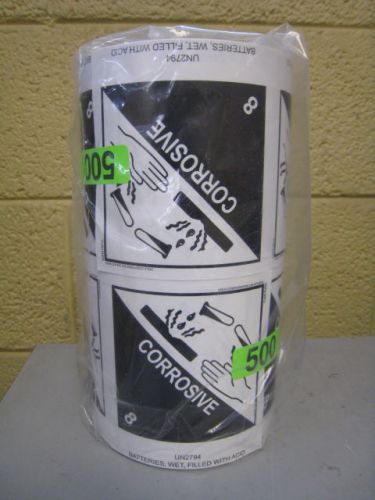 1000 UN2794 4&#034; x 4&#034; Corrosive Batteries Acid Hazard Class 8 DOT Labels Stickers
