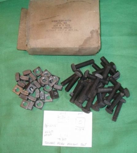 Vtg. square head steel machine bolts 3/8&#034; x 1 1/2&#034; detroit bolt &amp; nut co. 26 pc. for sale