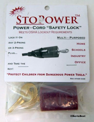Stopower, power cord safety lock, 2 or 3 prong, childproof, key, roride for sale