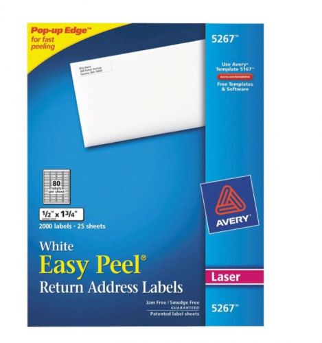 2000 Avery 5267 White Return Address Mailing Labels 1/2&#034; x 1-3/4&#034; Laser NEW