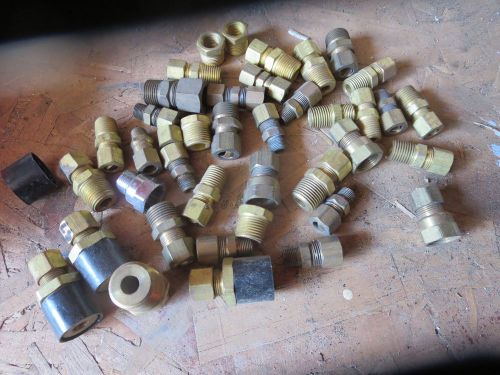 brass fittings assorted sizes lot of 35 3/8&#034;, 1/2&#034;,1/4. etc.