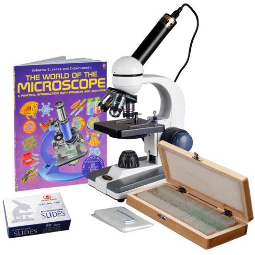 40X-1000X Cordless Student Biological Microscope+Book, Prepared &amp; Blank Slides+U