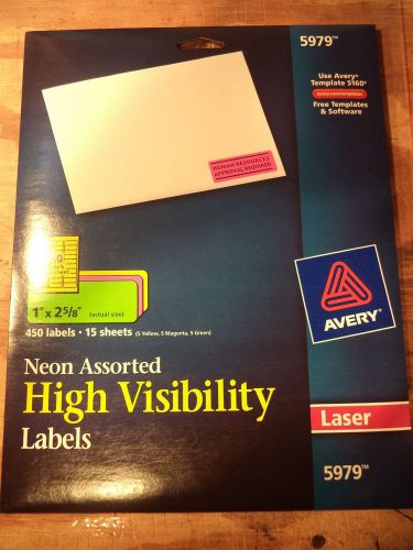 Avery 5979 Neon Laser Labels, Full Sheet, 1&#034;x2-5/8&#034;, 450/PK, Assorted