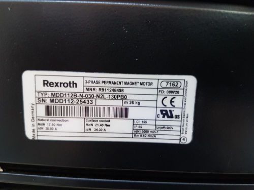 New Rexroth 3-Phase Permanent Magnet Motor MDD112B-N-030-N2L-130PB0 / R911248498