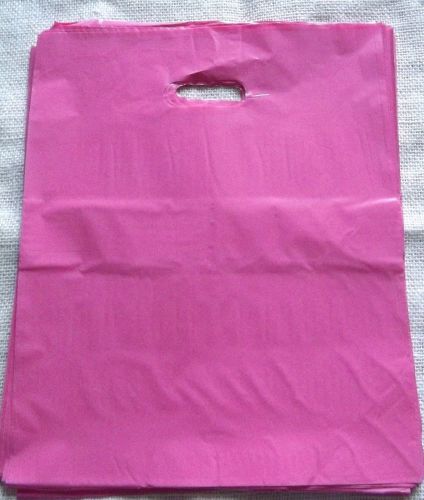 Glossy HOT PINK Plastic Shopping Merchandise Bags 12&#034; x15&#034; Lot 100