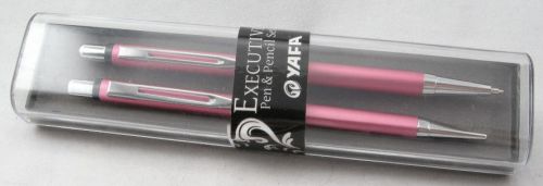 Brand New Yafa Executive Ballpoint Pen &amp; Pencil Set - Pink &amp; Chrome - 60% OFF