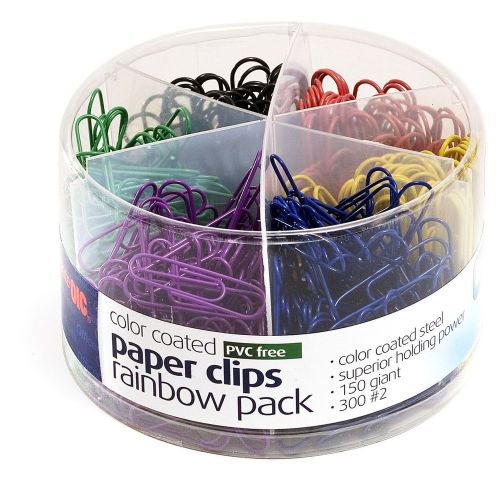 Officemate PVC Free Color Coated Clips Assorted Colors 450 per Tub (300 #2 15...