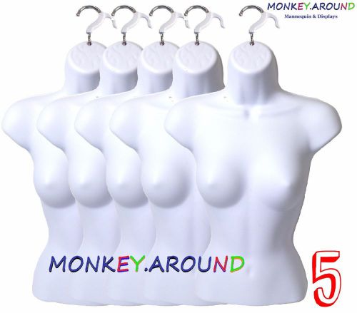 5 female mannequin white torso form +5 hooks-display&#039;s women clothing dress new for sale