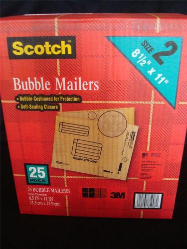 Scotch Bubble Mailers 25 Pack New In Box - Size 2 - 8.5&#034; x 11&#034; - Self Sealing