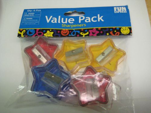 Pkg. of 6 plastic &#034;star&#034; pencil sharpeners - new - party novelty gift