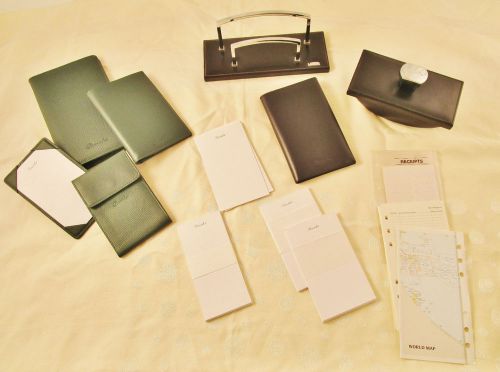 Pineider Leather Organizer Bifold Notepad Desk Accessories Green &amp; Black 7pc lot