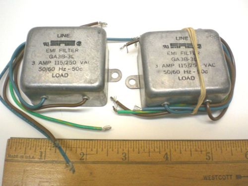 2 RFI-EMI Line Filters, 115V-250V AC, 3 AMPs, SAE #GA3B-3L, Wire Leads, Mexico