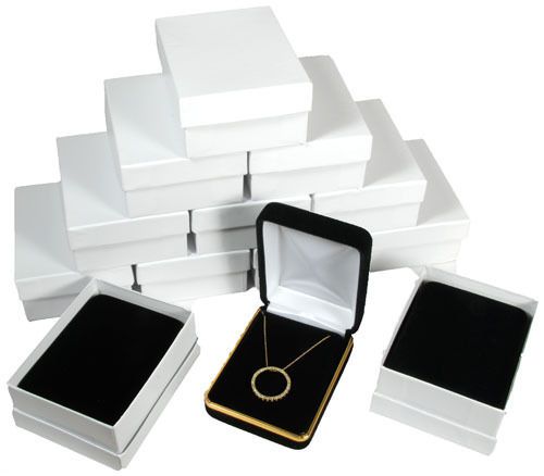 12 Piece Black Velvet Necklace Earrings Jewelry Gift Box 2 1/4&#034; x 3&#034; x 1 1/4&#034;H