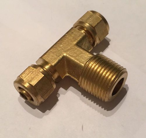 5/16&#034; Tube x 5/16&#034; Tube x 3/8&#034; PT Male- Brass Middle Union Tee Coupling Adapter