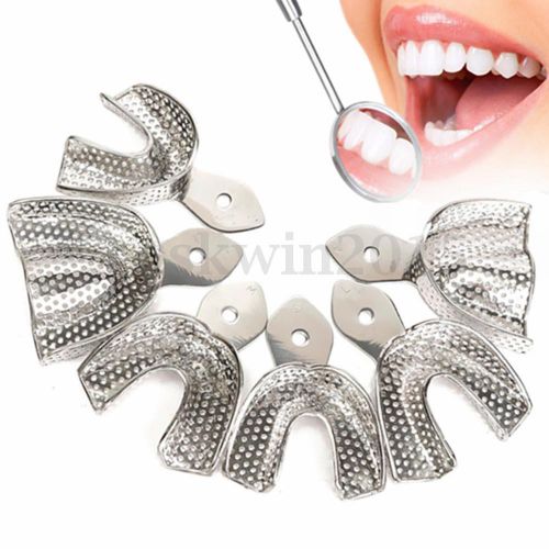 6Pcs/Box Dental Autoclavable Metal Impression Trays Stainless Steel Upper&amp;Lower