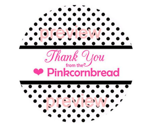 CUSTOMIZED BUSINESS THANK YOU STICKER LABELS  - BLACK POLKA DOT BACKGROUND #24