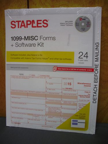 Staples 1099-MISC Forms &amp; Software Kit 24 - 5 Part Sets *2015 Tax Year*