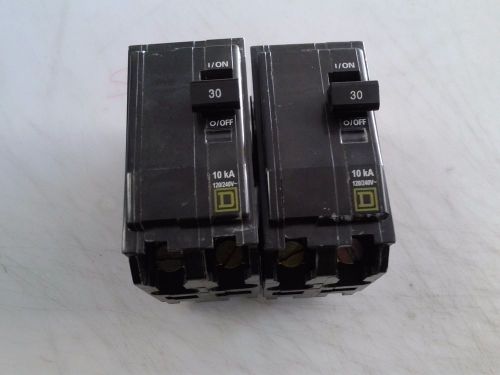 Working / square-d  qob230  2 pole 30 amp 120/240 volt breaker / lot of 2 for sale