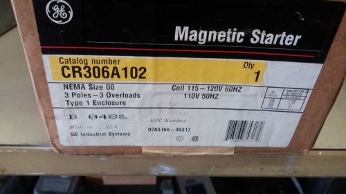 GE CR306A102 NEW IN BOX SIZE 00 3P 120V COIL STARTER SEE PICS NEMA 1 #A67