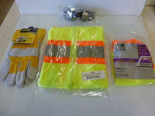Safety Vest Kit, Safety Glasses, Vest, Pair of Gloves and Hard Hat Shade