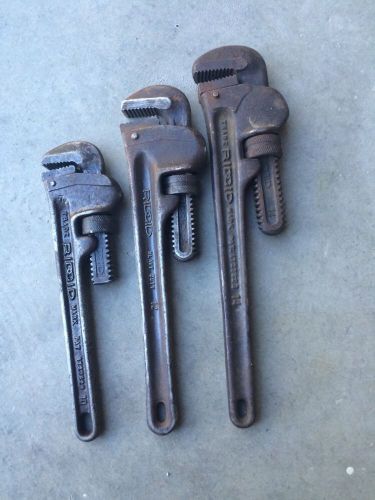 Three Rigid Pipe Wrenches 10, 12 and 14 Inches