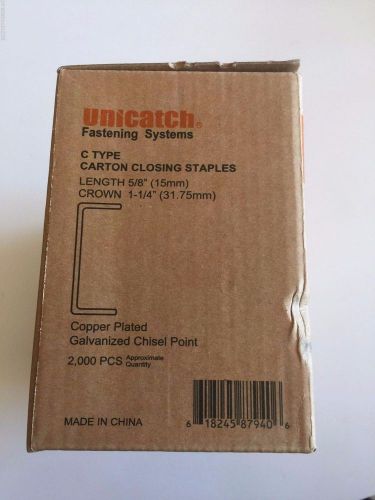 Unicatch 5/8 x 1 1/4 &#034; C Type Galvanized Chisel Point Carton Closing Staples 2000ct