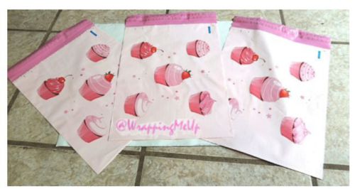 100 -10x13&#034; Designer Series ~Pink Cupcake Flat Poly Mailers, w/Self-seal closure