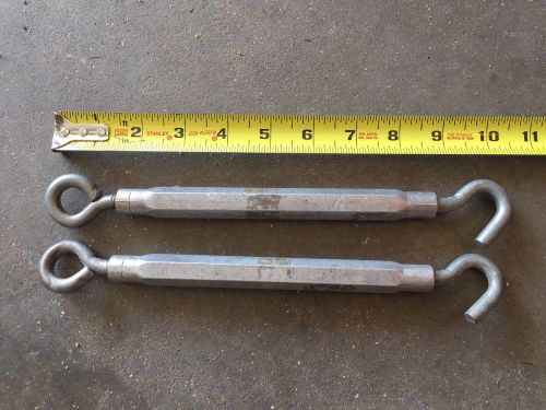 Lot Of 2 Turnbuckles Hook &amp; Eye, Aluminum Body Steel Ends 3/8&#034; Thread 10&#034; - 16&#034;