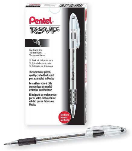 Pentel r.s.v.p. stick ballpoint pen medium point 1.0 mm translucent barrel bl... for sale