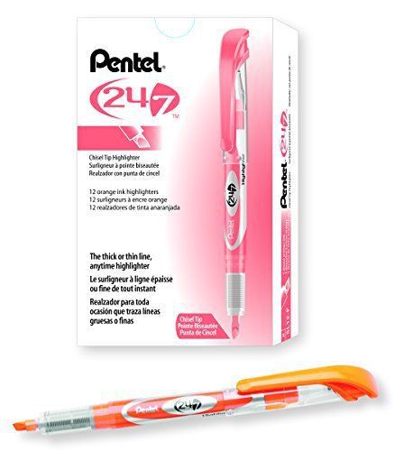 Pentel 24/7 Liquid Highlighter, Chisel Tip, Orange Ink, Box of 12 (SL12-F)